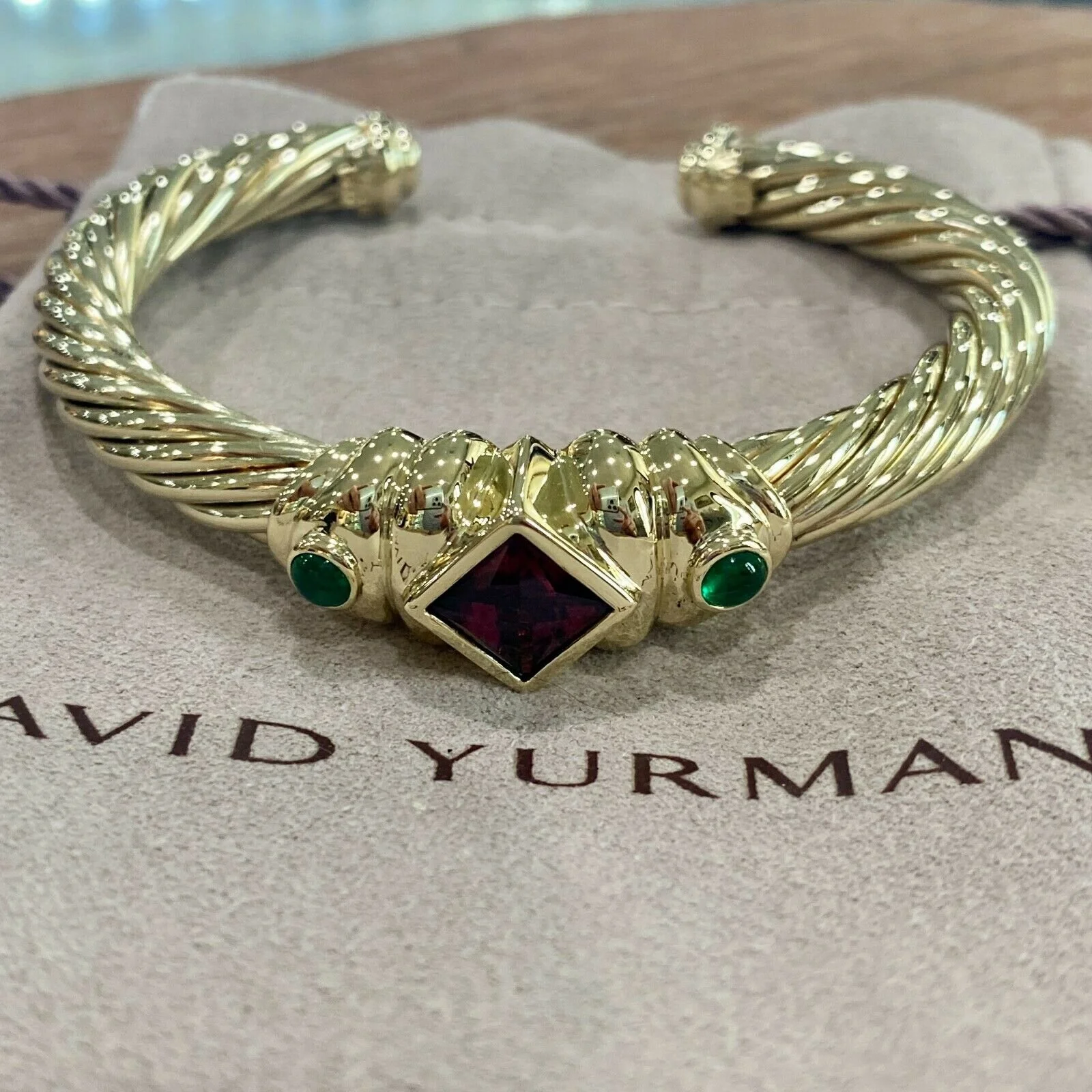 David Yurman Renaissance Cable 14K Gold Bangle Bracelet Amethyst